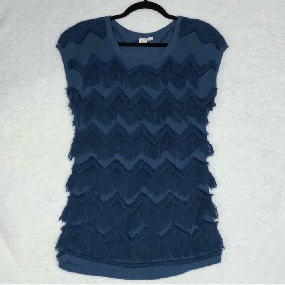 Anthropologie Yellow Bird 🐦 Chevron Fringe Top in Blue